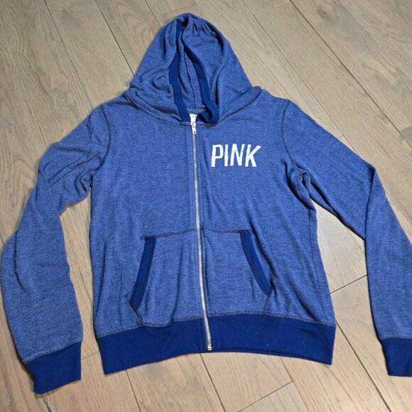 Victoria Secret PINK Zip Up Hoodie Blue Size L Vintage - Picture 2 of 4